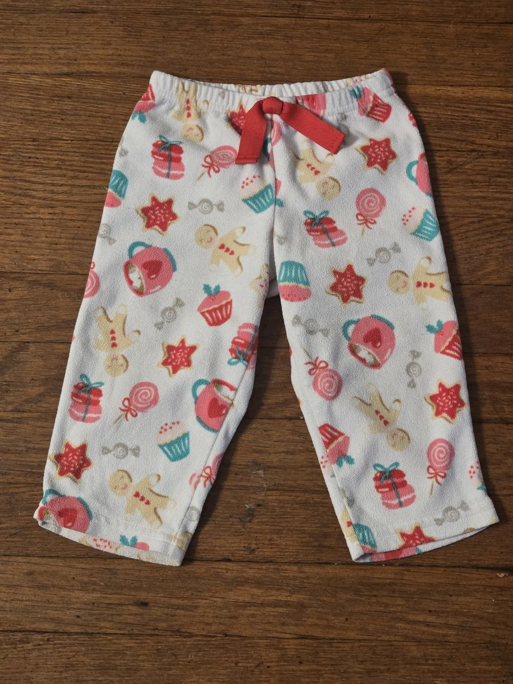 Carter's White Fleece Pajama Pants with Red Bow and Multicolor Holiday Print 18M